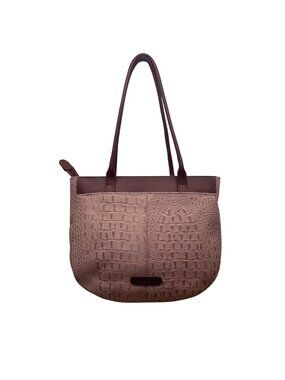 Hidesign Women’s Burgundy Leather Croc-Embossed Gold Detail Dual Straps Tote Bag